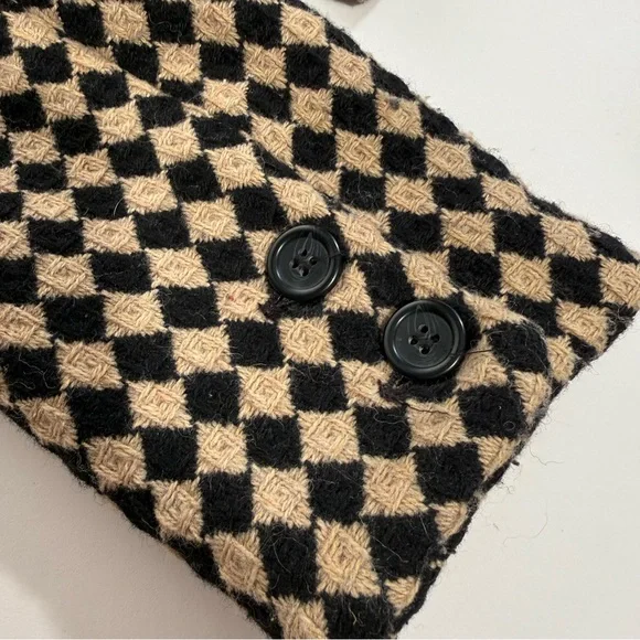 JM Collection Harlequin Wool Tweed Tan and Black Cropped Jacket - Punk Edgy - Picture 10 of 16